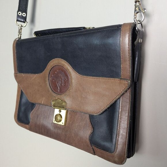 Leather shoulder bag brown and black multiple compartments - Picture 3 of 10